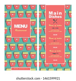 Menu template design for cafe, bistro, restaurant, fast food, pub. Vector color illustration of retro style.
