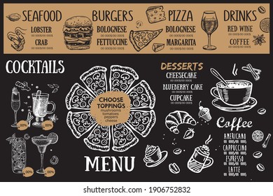 Menu template design for cafe. Vector hand-drawn illustration.