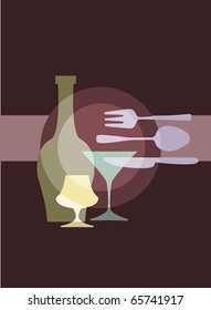 menu template design. martini glass, bottle,  fork, knife and spoon