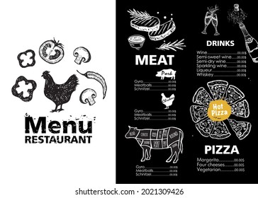 Diseño de plantilla de menú para restaurante, ilustración de esbozo. Vector.