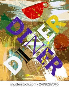 menu template for diner, design for restaurant, grungy, with lettering, paint strokes and splashes, free copy space, vector illustration