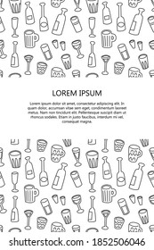 Menu template. Flat vector bottle cocktails wine pattern 