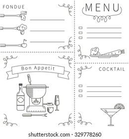 Menu template fondue. Vector illustration for web design, brochures, leaflets, maps, restaurants, cafes