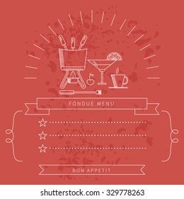 Menu template fondue. Vector illustration for web design, brochures, leaflets, maps, restaurants, cafes