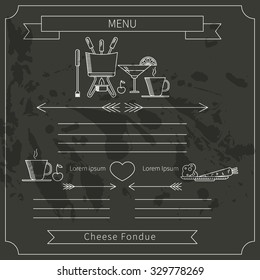 Menu template fondue. Vector illustration for web design, brochures, leaflets, maps, restaurants, cafes