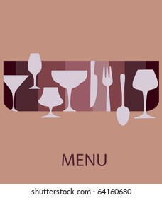menu template. glasses and forks on retro background