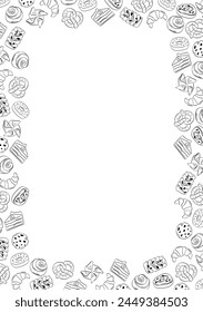 Menu template with hand drawn outline pastry bakery on white background.
