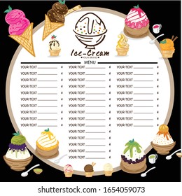 plantilla de menú El restaurante de crema de helado diseño objeto gráfico.