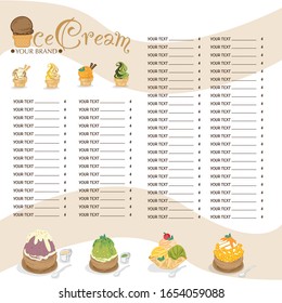 menu template Ice cream dessert restaurant brand design graphic object.