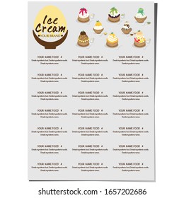 menu template Ice cream dessert restaurant brand design graphic object.