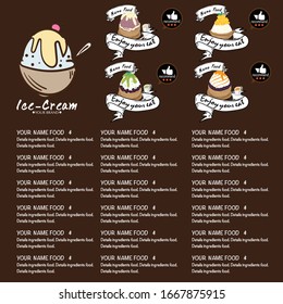 Plantilla de menú postre helado. Diseño de la marca del restaurante.