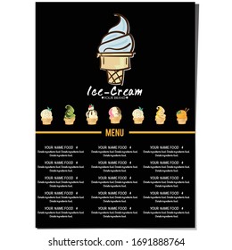Menu template Ice cream dessert. restaurant brand design. 