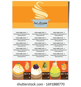 Menu template Ice cream dessert. restaurant brand design. 