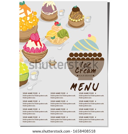 menu template Ice cream dessert restaurant brand design graphic object.