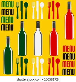Menu template illustration with a wine bottles in the colours of the flag of Italy