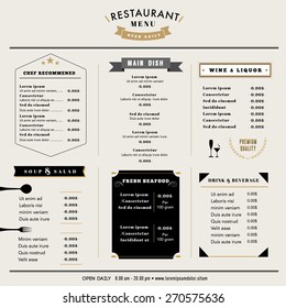 Menu template Modern Restaurant Cafe Food and drink menu layout design Vector illustration