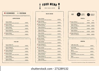 Menu template Modern Restaurant Cafe Food and drink menu layout design Vector illustration