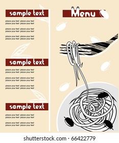Menu template with pasta and olives in funny style