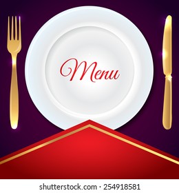 Menu template with plate, fork, knife