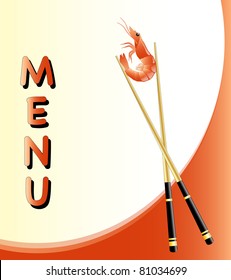 A menu template with a prawn held by chopsticks. EPS10 vector format.