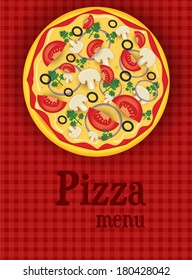 Menu template red background with pizza