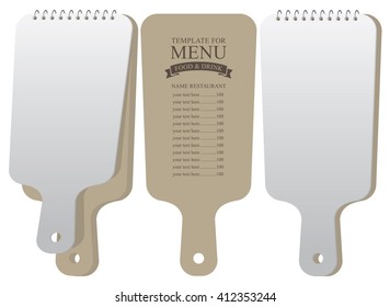 Menu template for restaurant or cafe in the form of a cutting board