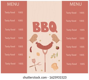 
Menu template for restaurant and cafe. Grill and BBQ menu. Vector illustration with place for your text.