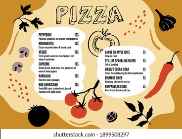 Menüvorlage für Restaurant und Café. Minimalistisches Design mit abstrakten und flachen Illustrationen von Gemüse. Design im trendigen Stil. Vektorgrafik
