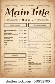 Menu template sepia