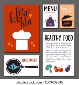 Menu template set. Hand drawn. Cooking, kitchenware, food isolated