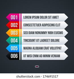 Menu template with six colorful options.