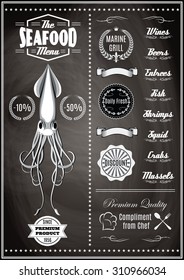 menu template with squid for seafood restaurant