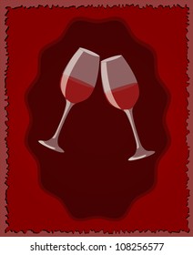 Menu template for wine bar. Two glasses on dark red background. Illustration