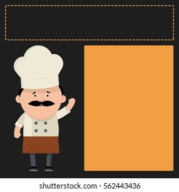 Menu template for your design. The chef of the restaurant. Vector illustration on a dark background