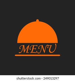 Menu text in orange cloche on black background. Restaurant and cafe