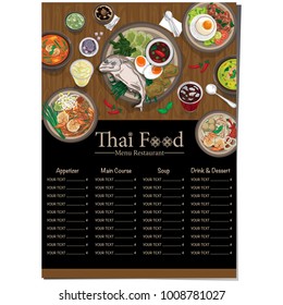 gráfico de plantillas de diseño de comida thai menú 