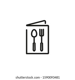 Menu thin line icon. Booklet with spoon and fork isolated outline sign. Restaurant concept. Vector illustration symbol element for web design and apps