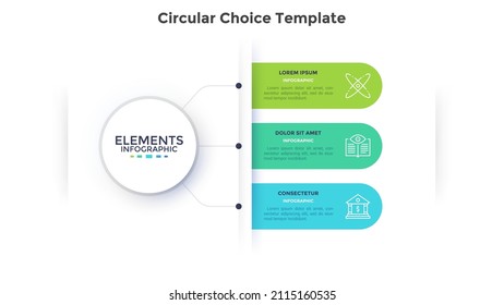 Menu With Three Rounded Elements, Tags, Bookmarks. Concept Of List Of 3 Business Options To Select. Modern Flat Simple Vector Illustration For Data Analysis Information Visualization, Project Report.