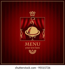 menu with a tray and a crown on a red background