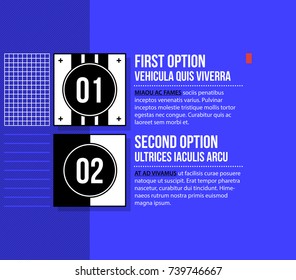 Menu with two options in fancy geometric style on bright blue background