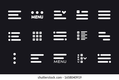 Ícones do menu UI Design Elements. Conjunto de botões de menu de hambúrguer. Ícones de navegação do site para aplicativos móveis e interface do usuário. Conjunto de botões de navegação modernos ou menu da Web e ícones de interface do usuário