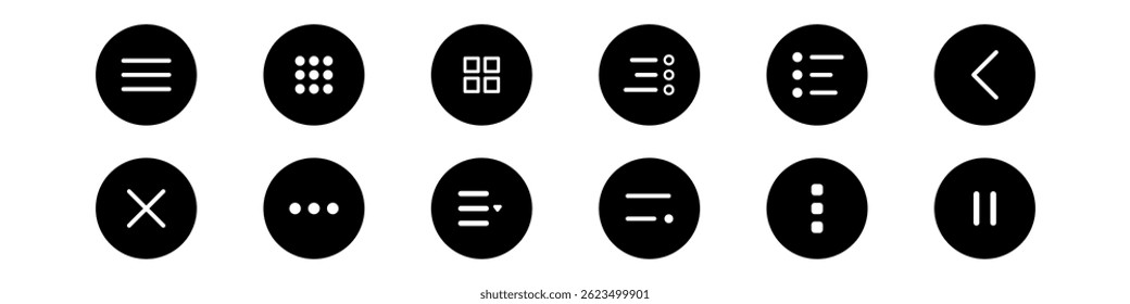 Menu UI Design Elements icons. Set of hamburger Menu buttons. Website Navigation Icons for Mobile App and User Interface. Modern colored Navigation buttons or Web menu and ui icons set