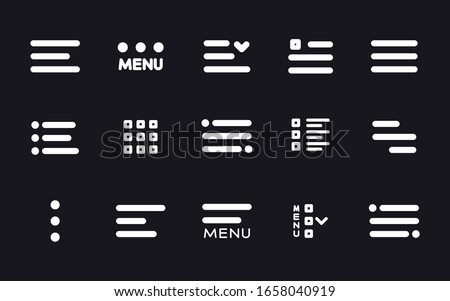 Menu UI Design Elements icons. Set of hamburger Menu buttons. Website Navigation Icons for Mobile App and User Interface. Modern Navigation buttons or Web menu and ui icons set