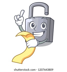 With menu unlocking padlock on the cartoon gate