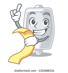 With menu urinal in the a cartoon bathroom