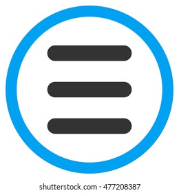 Menu vector bicolor rounded icon. Image style is a flat icon symbol inside a circle, blue and gray colors, white background.