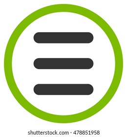 Menu vector bicolor rounded icon. Image style is a flat icon symbol inside a circle, eco green and gray colors, white background.