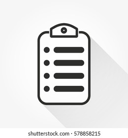 Menu vector icon with long shadow. Black illustration isolated on white background for graphic and web design.