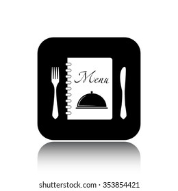 menu vector icon on black button with reflection