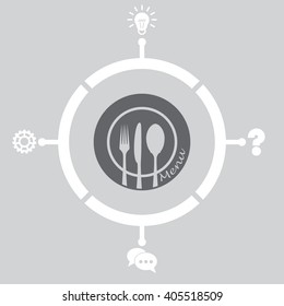 Menu vector icon. Plate with spoon, knife and fork